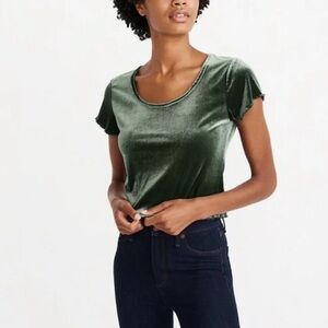 Abercrombie & Fitch Dark Green Velvet Crop Tee